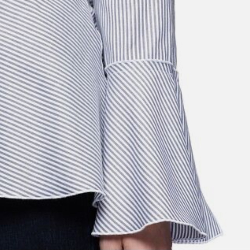 3/$19 Philosophy Blue pinstripe ruffle tunic blouse top - Picture 3 of 16